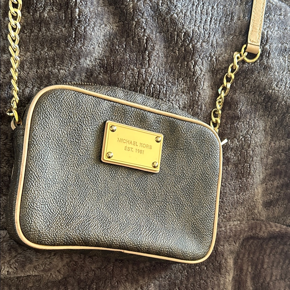 Michael Kors Dark Brown Crossbody Bag with Gold Accents